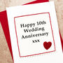 Handmade 10th Wedding Anniversary Card, thumbnail 2 of 2