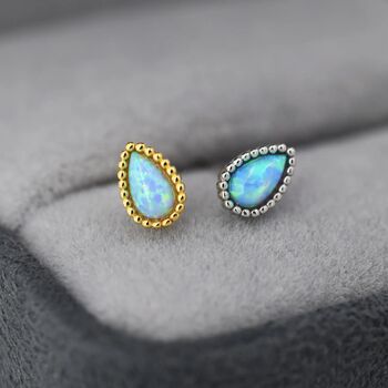 Sterling Silver Blue Opal Droplet Stud Earrings, 3 of 12