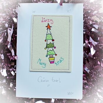 Personalised, Embroidered Christmas Tree Card, 10 of 10