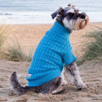 Dark Turquoise Organic Cotton Cable Knit Dog Jumper, 4 of 6
