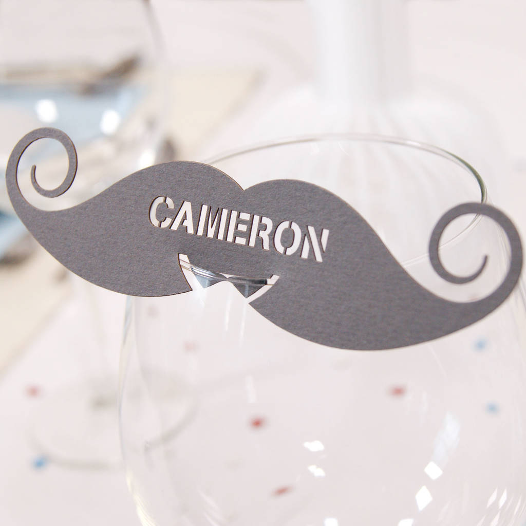 Personalised Moustache Wine Glass Name Place Card, 1 of 3