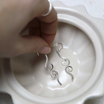 Sterling Silver Reflected Twirl Dangly Earrings, 3 of 7