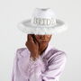 Bride To Be White Faux Fur Trim Fedora Hat, thumbnail 1 of 7
