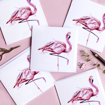 Inky Flamingo Blank Greeting Card By Kate Moby