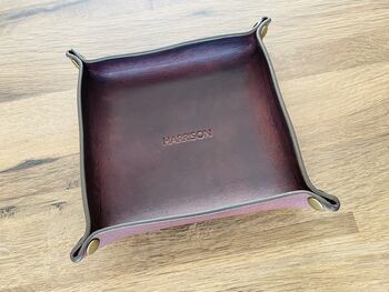 Personalised Leather Desk Coin Tray, Chocolate Brown, 10 of 12