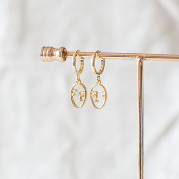 Abstract Face Huggie Hoop Earrings, 2 of 9