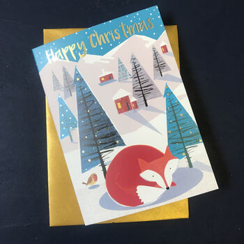 Cute Fox Christmas Card With Gold Detail, 2 of 3