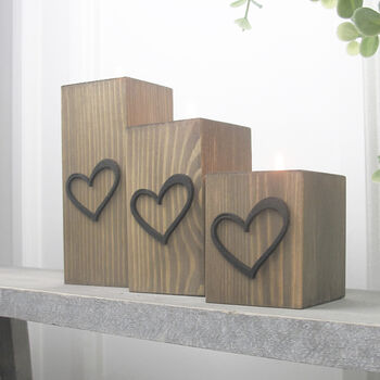 Handcrafted Wooden Tea Light Holder With Black Heart, 5 of 10