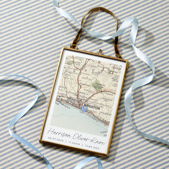 Personalised New Baby Vintage Map Stitch Heart Print, 7 of 10