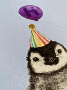Baby Penguin With Balloon Personalised Children's Print, 7 of 7