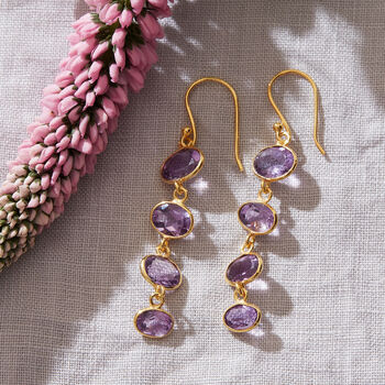 Ruby Pebble Gold Plated Silver Drop Earrings, 7 of 8