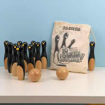 Personalised Snowman Ten Pin Bowling Kit In A Gift Bag, 2 of 3