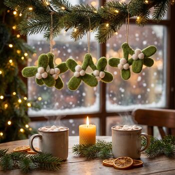 Mini Mistletoe Sprig Set Of Three Hanging Decorations, 3 of 3