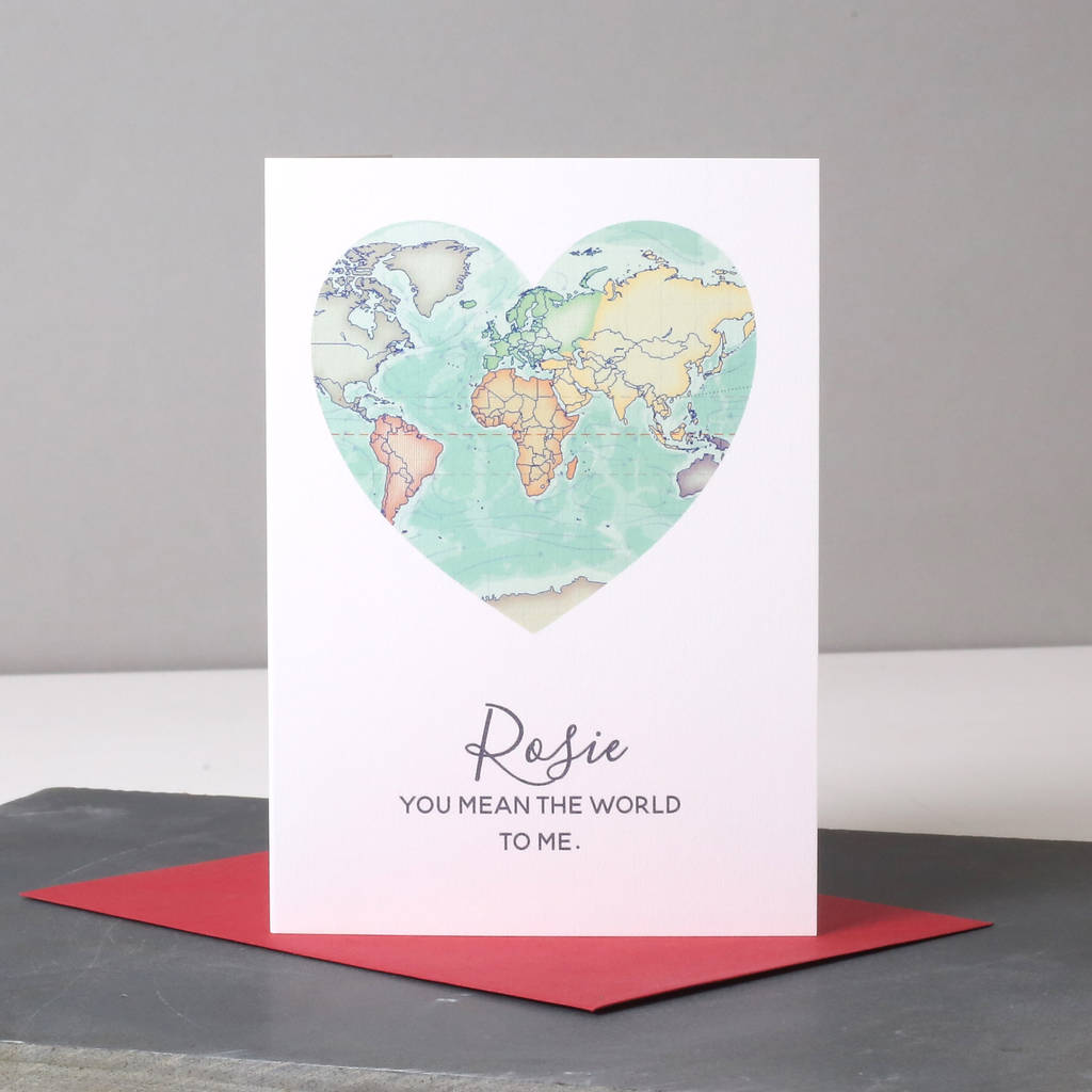 A6 Personalised World Earth Globe Pun Anniversary Valentine's Day Love Birthday Greeting Card You Are My World