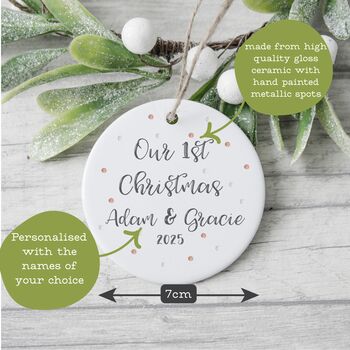Personalised 'Our First Christmas' Ceramic Tree Bauble, 2 of 5