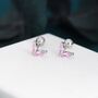 Sterling Silver Rose Pink Cz Marquise Leaf Duo Barbell Earrings, thumbnail 4 of 12
