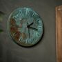 Handmade Green Patina Copper Wall Clock – 300 Mm Diameter, thumbnail 1 of 4