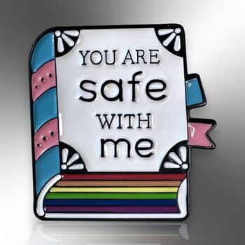 You Are Safe With Me Enamel Lapel Pin, Rainbow Book Lgbtiqia+ Ally Badge, Gay Pride Awareness Gift, 3 of 8