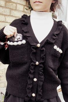 Black Frill Pocket And Pearl Cardigan, 4 of 5