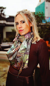 Limited Edition Mozambique Tropical Animals And Art Nouveau Leaves 100% Silk Satin Scarf, 2 of 7