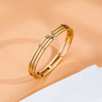 Gold Plated Crystal V Line Harmony Bangle Bracelet, 7 of 11