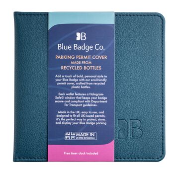 Eco Friendly Disabled Blue Badge Parking Permit Wallet Made From Recycled Bottles In Peacock, 7 of 7