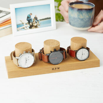 Personalised Gent's Solid Oak Watch Stand, 5 of 12