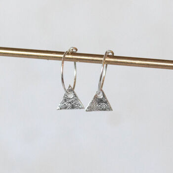 Sterling Silver Textured Triangle Charm Hoops, 4 of 10