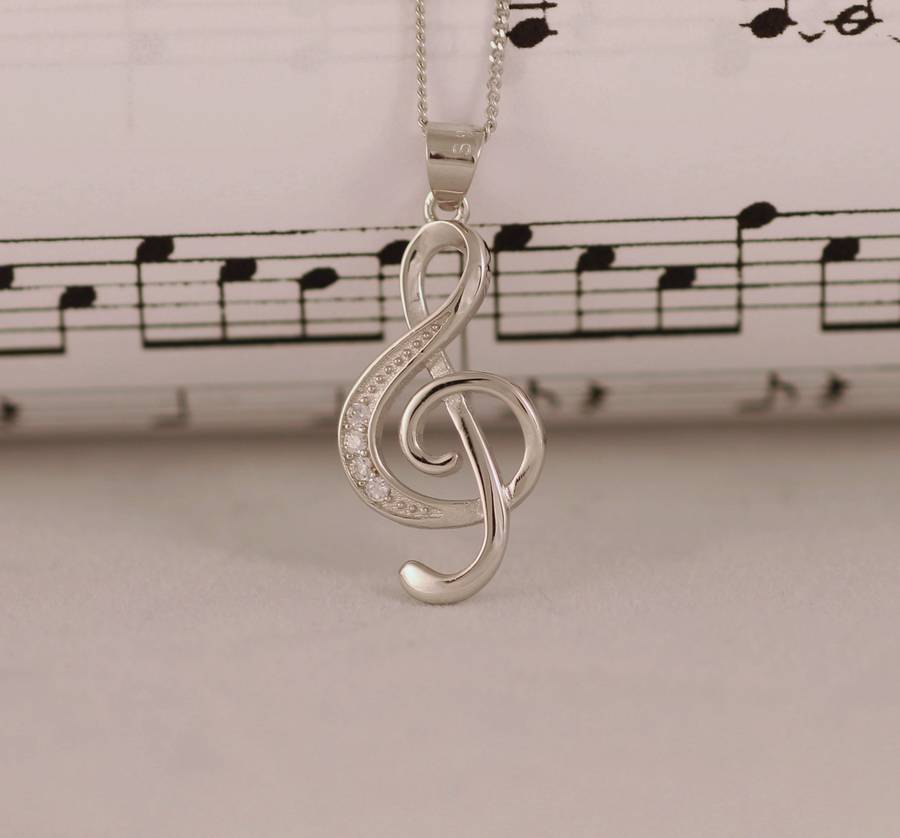 sterling silver treble clef musical note necklace by diamond affair