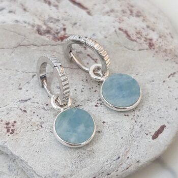 Circle Aquamarine March Birthstone Earrings, Silver, 3 of 5