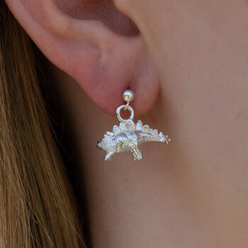 Sterling Silver Stegosaurus Earrings, 2 of 6