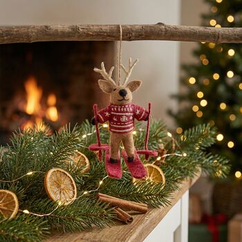 Handmade Felt Blitzen The Skiing Reindeer Decoration, 4 of 4