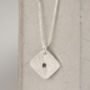 Hand Stamped Square Tag Necklace On Sterling Box Chain, thumbnail 2 of 5