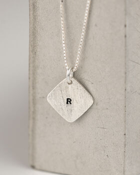 Hand Stamped Square Tag Necklace On Sterling Box Chain, 2 of 5