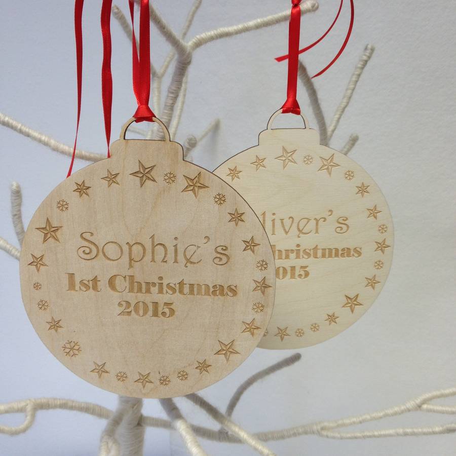 personalised giant 1st christmas wooden bauble by hickory dickory ...