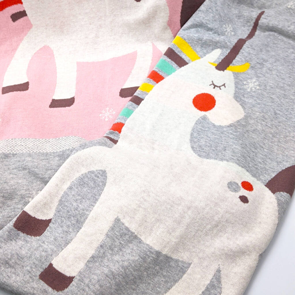 Unicorn Cotton Knitted Baby Blanket By Hayley & Co