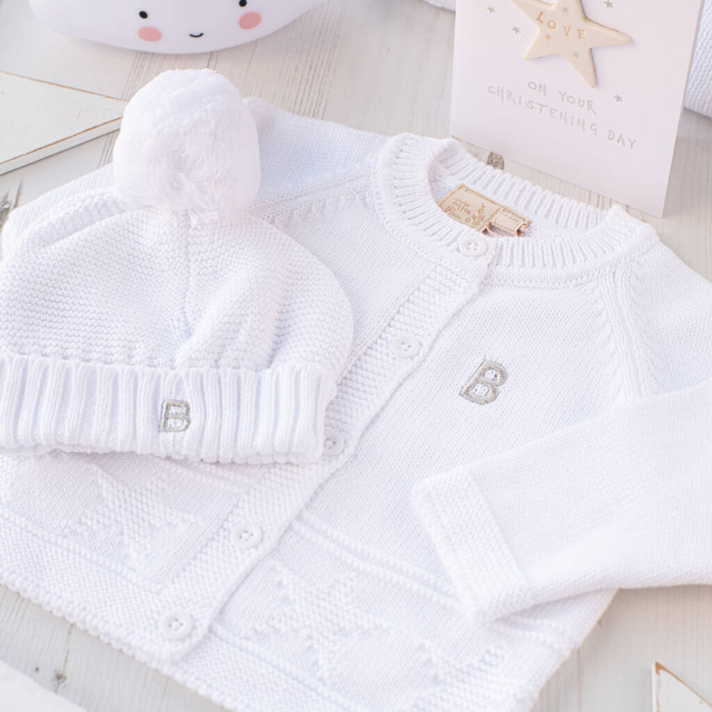 Toffee Moon White Star Personalised Baby Cardigan, 1 of 12