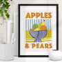 Whimsical Fruit Bowl Art Print Apples And Pears Illustration, thumbnail 1 of 4