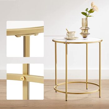 Round Side Table With Wooden Top And Golden Steel Frame, 8 of 8