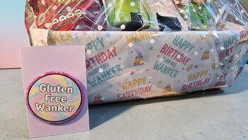Funny Gluten Free Wanker Wrapping Paper And Badge Set, 6 of 7