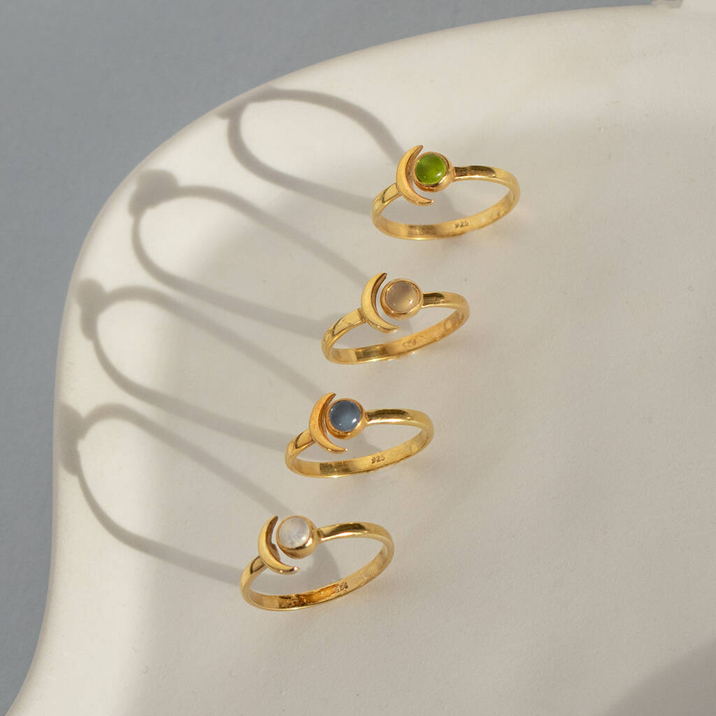 Sterling Silver Moon And Birthstone Open Ring, 1 of 9