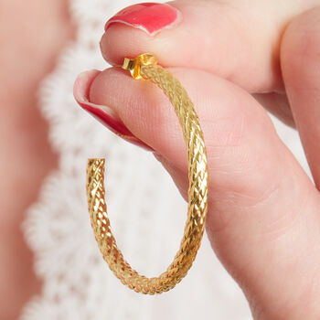 Gold Textured Hoops, Meduim Sized 18 K Gold Vermeil, 7 of 9