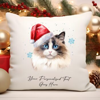 Personalised Christmas Cat Santa Hat Cushion Cover, 9 of 11