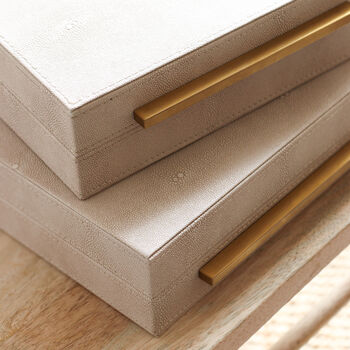 Faux Shagreen Ivory Storage Box With Gold Handle, 4 of 4
