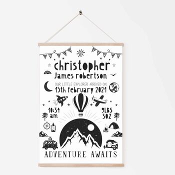 Personalised Keepsake Birth Print Monochrome Adventure, 2 of 4