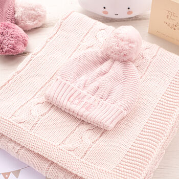 Toffee Moon Pale Pink Baby Blanket With Hat And Mittens, 5 of 12