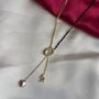 Half Black Bead Gold Plated Oval Pearl Y Shape Lariat Mangalsutra, thumbnail 1 of 5