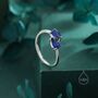Sterling Silver Toi Et Moi Pear Cut Sapphire Blue Cz Open Ring, thumbnail 2 of 12
