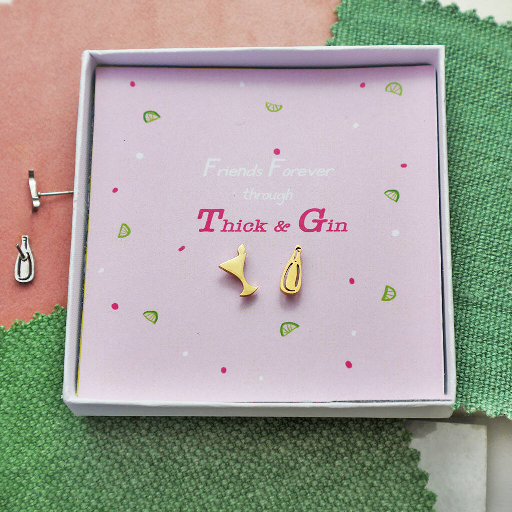 'Friends Forever Through Thick And Gin' Quote Studs, 1 of 4