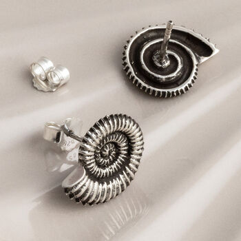 Sterling Silver Oxidised Fossil Studs, 4 of 6